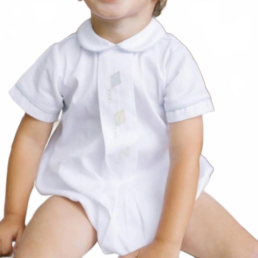NEW LULLABY SET palmer bubble playsuit in classic white with kite embroidery